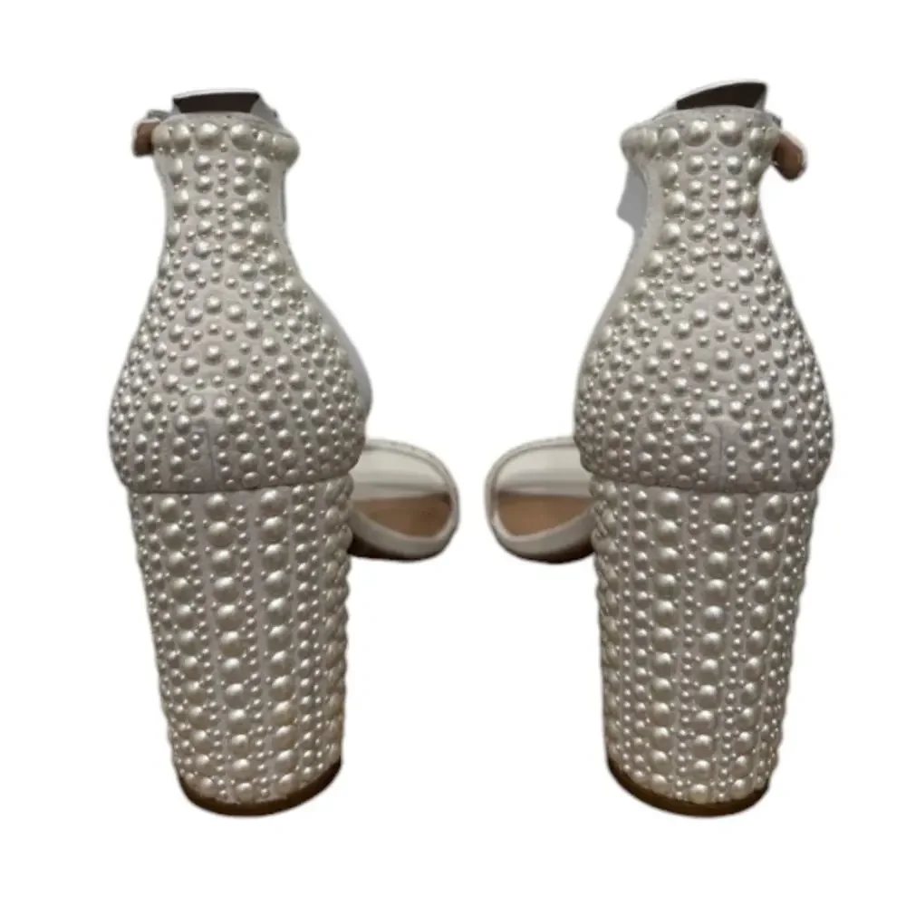 INC Women's Lexini Two Piece Block Heel Sandals Pearl Size 12